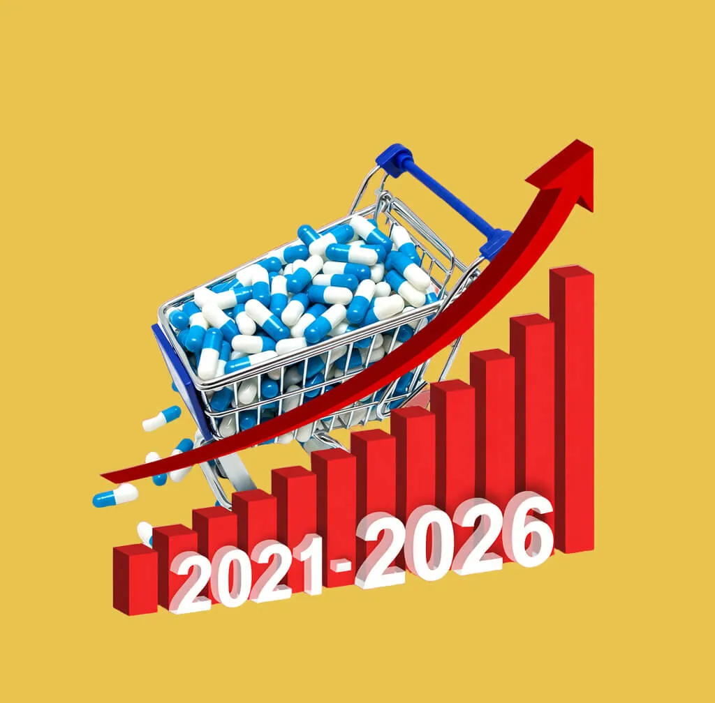 A bar graph indicating a steep rise from 2021 through 2026.